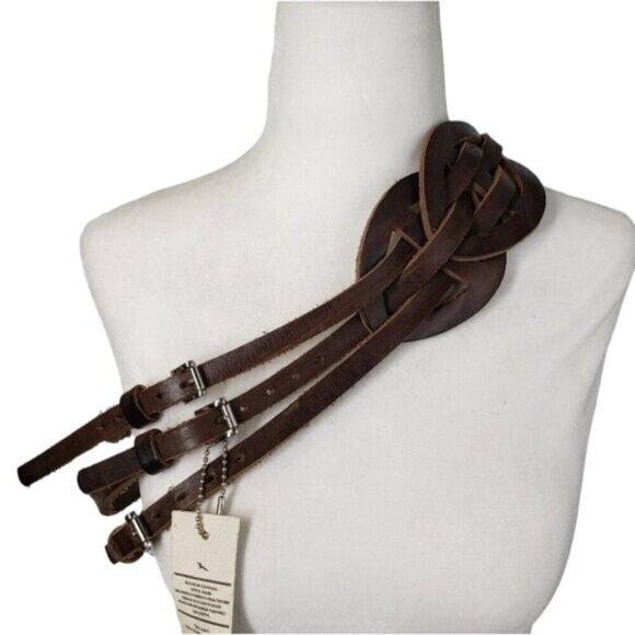 New Brave Braided Three Straps Leather Belt Ecological Brown Size 32 - Picture 14 of 14